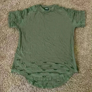 Rebel Minds Men’s Green Ripped and Torn T-Shirt, size M